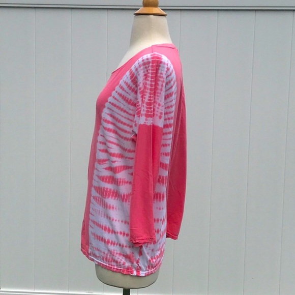J. Jill Pure Jill 3/4 Length Raglan Sleeve Coral Pink White Tie Dye Tee Small - Picture 4 of 12